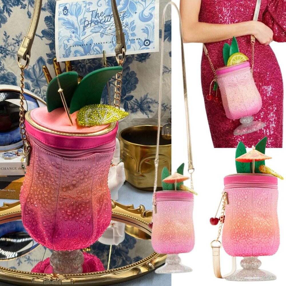 🆕 BETSEY JOHNSON 🧿 NWOT 5 O'Clock Somewhere Novelty Cocktail Bag *FLAWED*